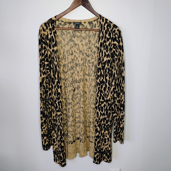 Halogen Linen Blend Leopard Print Long Line Open Front Cardigan Plus Size 1X - Picture 11 of 11